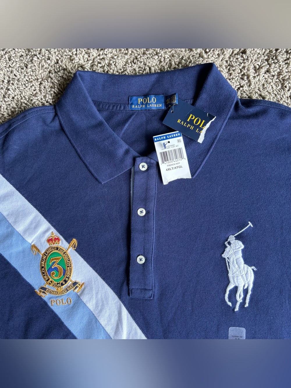 NWT Polo Ralph Lauren Shirt Mens 4XL TALL Navy Royal Crown Fine Quality Big Pony